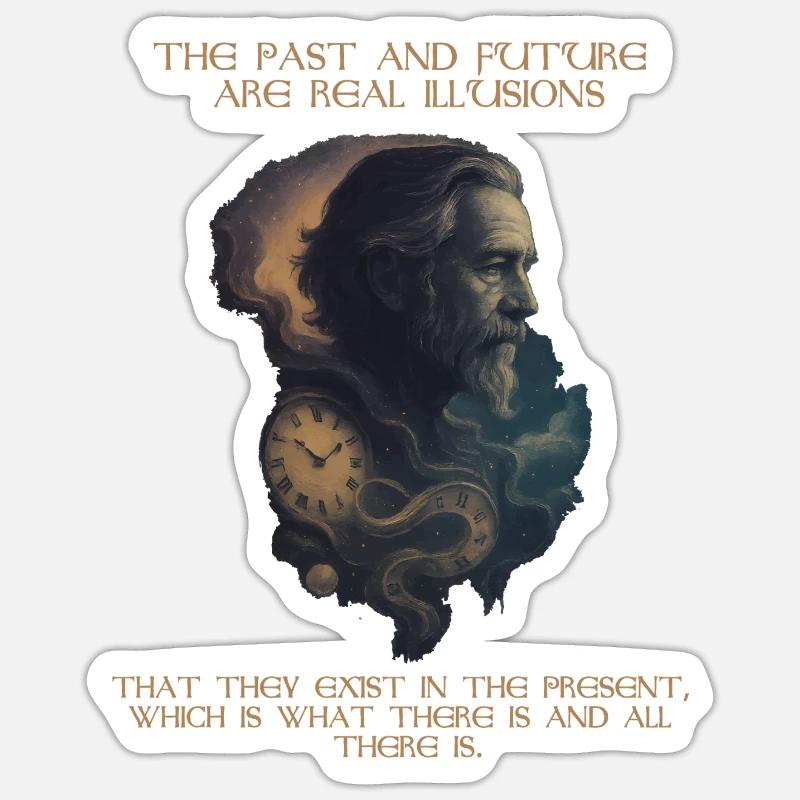 Alan Watts Time Citation Art - Sticker taille S (10 x 10 cm) - blanc mat
