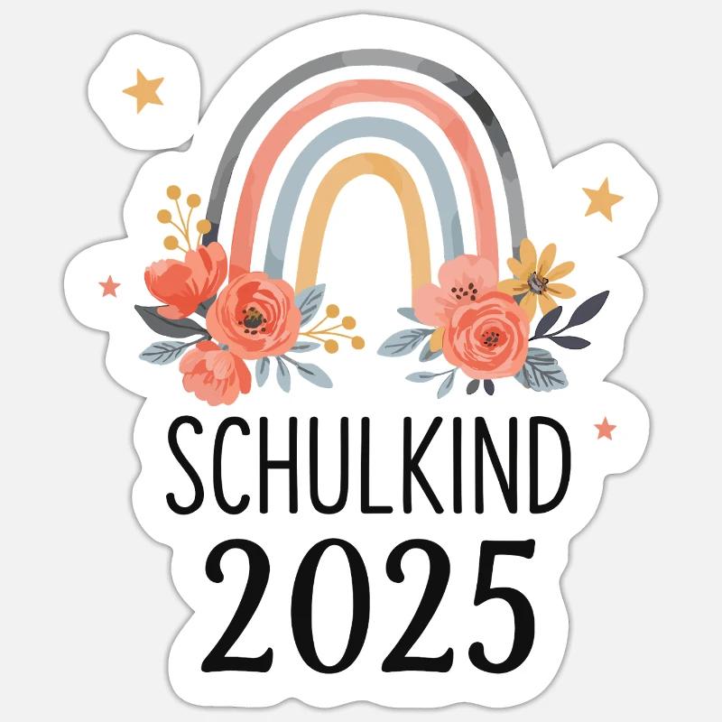 Regenbogen Einschulung Mädchen Schulkind 2025 Sticker Größe S (10 x 10 cm)