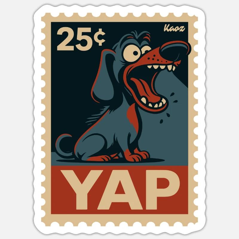 Comic Dackel auf Briefmarke mit Yap - Sticker Größe S (10 x 10 cm) - Mattweiß
