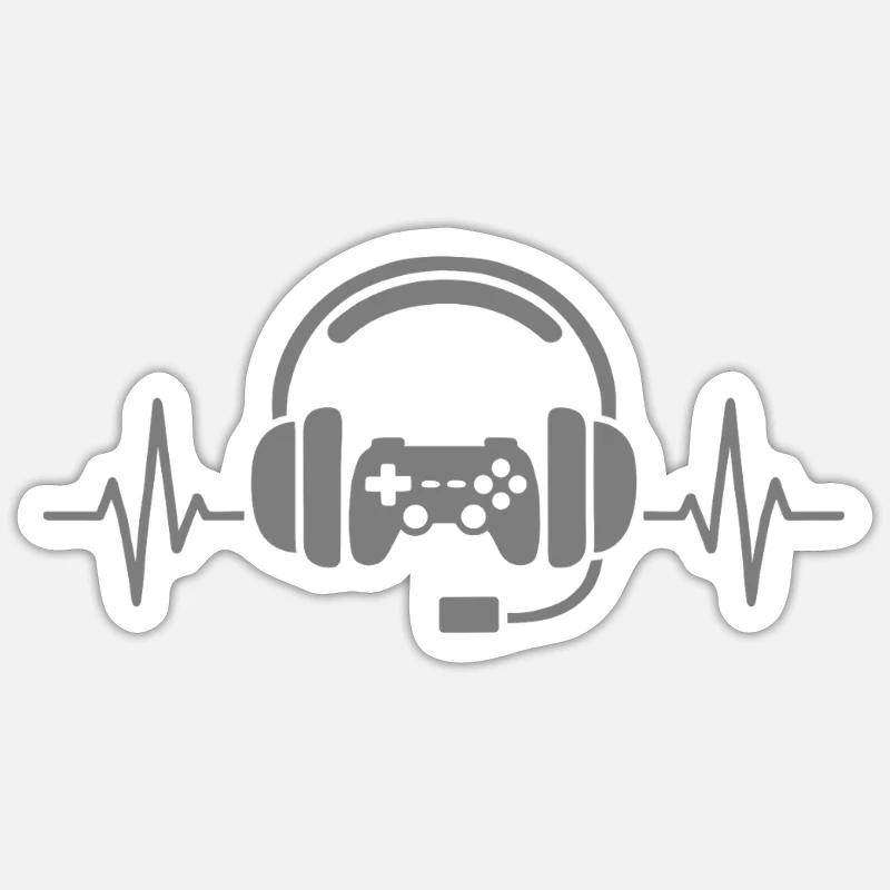 Gaming Heartbeat – Controller & Headset - Sticker size S (10 x 10 cm) - white matte
