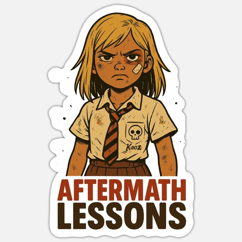 Starkes Schul-Mädchen beim Nachsitzen Comic Sticker Größe S (10 x 10 cm)