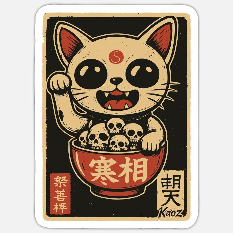 Dark Waving Cat with Skulls - Sticker size S (10 x 10 cm) - white matte