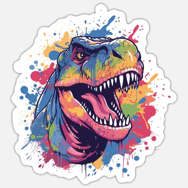 Bunter Dino im Farbchaos - Sticker Größe S (10 x 10 cm) - Mattweiß