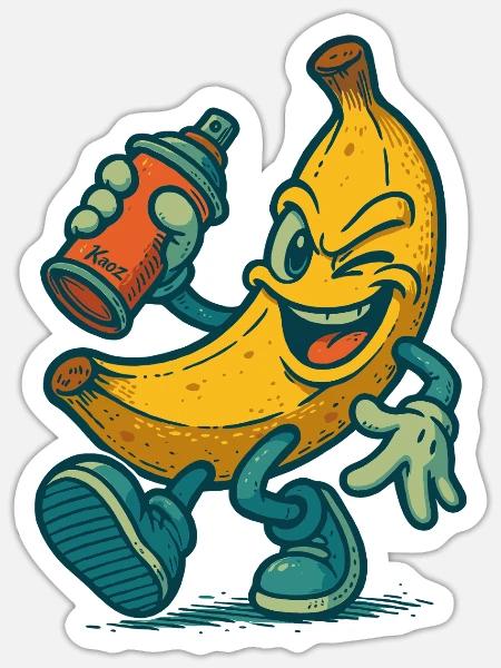 Freche Banane mit Spraydose - Sticker Größe S (10 x 10 cm) - Mattweiß