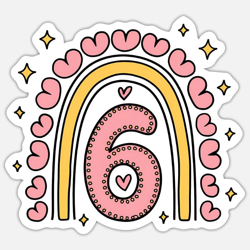 Süßes 6. Geburtstag Herz & Regenbogen Design Sticker Größe S (10 x 10 cm)