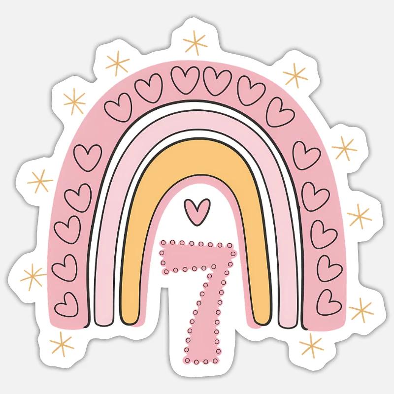 Süßes 7. Geburtstag Herz & Regenbogen Design - Sticker Größe S (10 x 10 cm) - Mattweiß