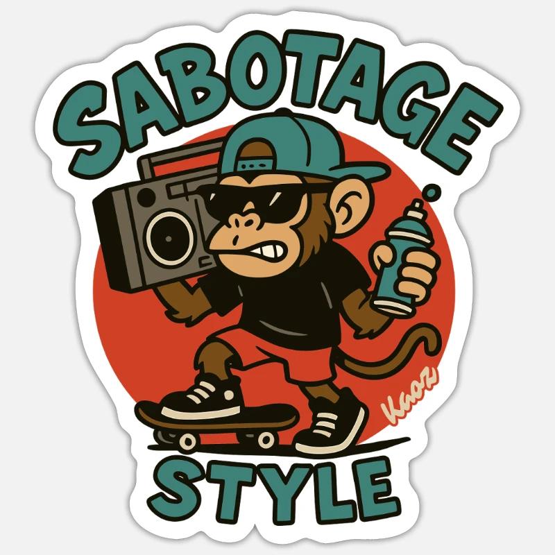 Cool Monkey avec style de planche à roulettes et de bombe aérosol - Sticker taille S (10 x 10 cm) - blanc mat