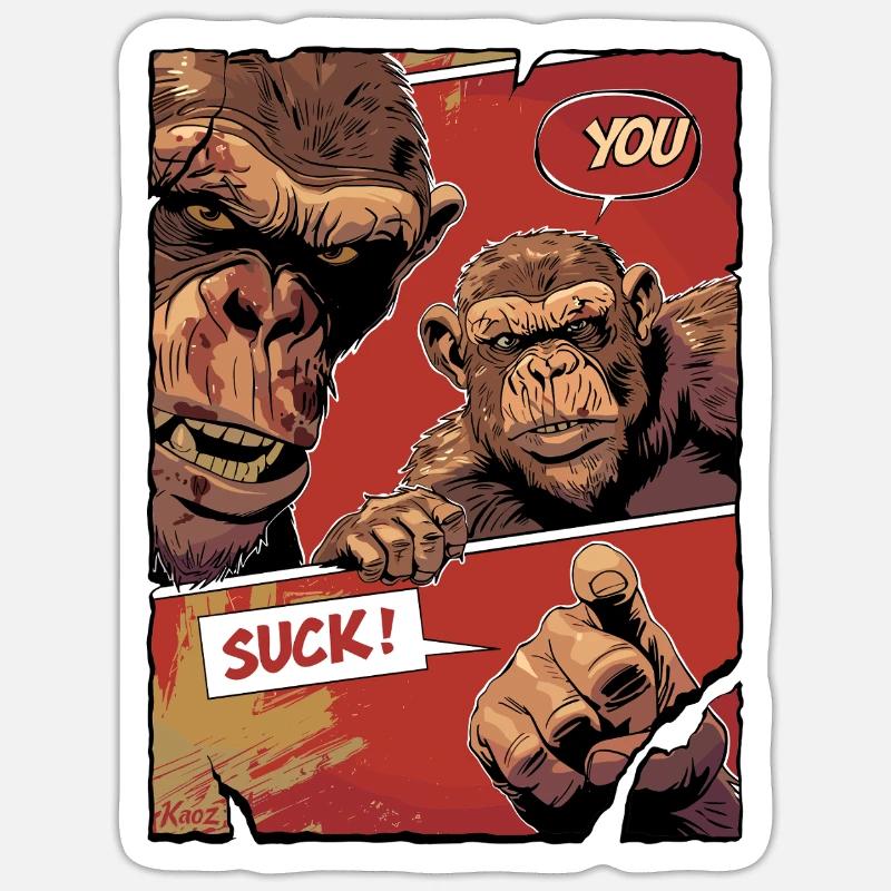 Wütende Affen mit Comic Spruch Du nervst - Sticker Größe S (10 x 10 cm) - Mattweiß
