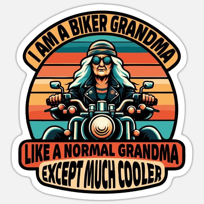 Biker-Oma mit cooler Attitüde - Sticker Größe S (10 x 10 cm) - Mattweiß