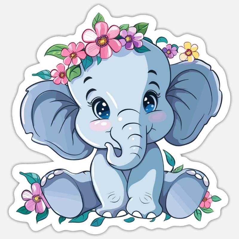 Bébé fleur éléphant Sticker taille S (10 x 10 cm)