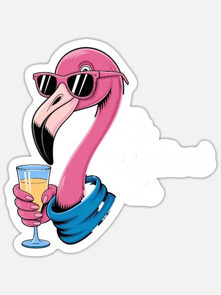 Es Eskalient Éh Flamingo mit Sonnenbrille und - Sticker Größe S (10 x 10 cm) - Mattweiß