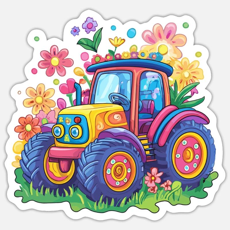Bunter Blumentraktor Sticker Größe S (10 x 10 cm)