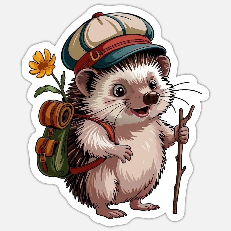 Igel mit Rucksack auf Wanderschaft - Sticker Größe S (10 x 10 cm) - Mattweiß