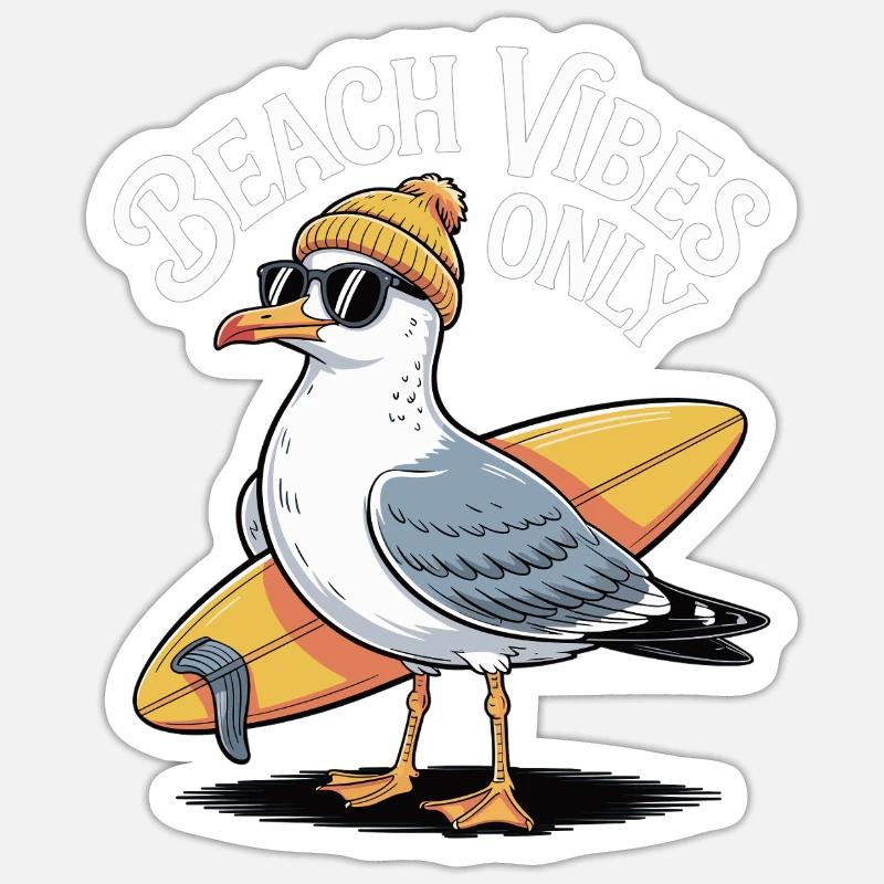 Beach Vibes Möwe - Sticker Größe S (10 x 10 cm) - Mattweiß