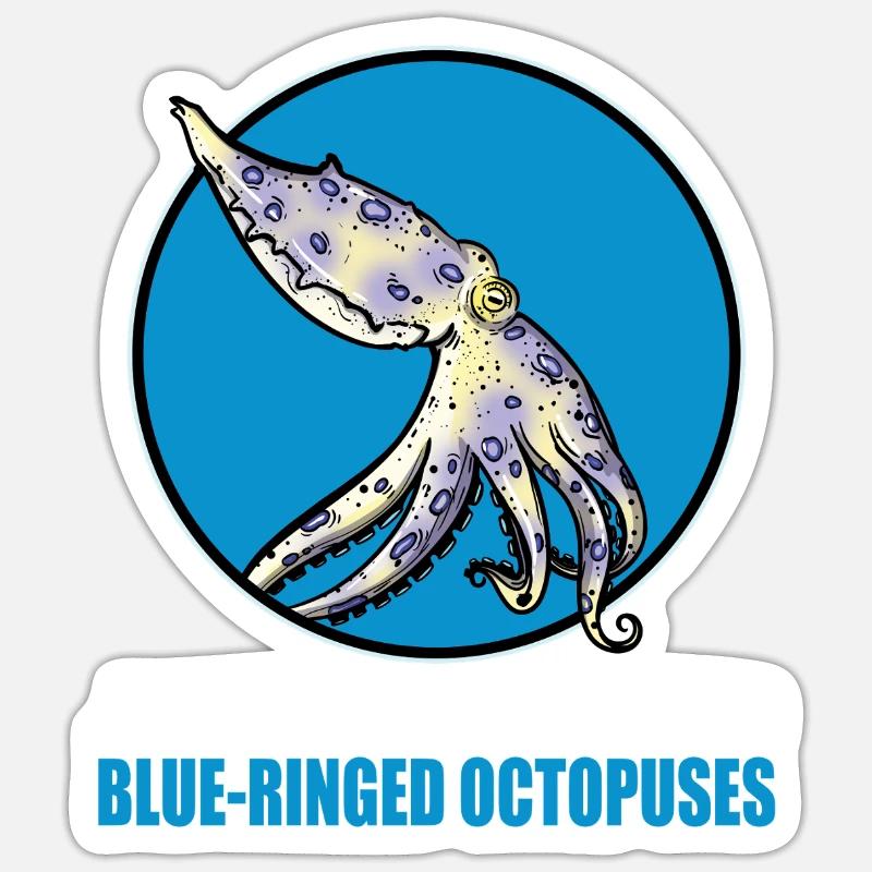 Pieuvre annelée bleue Blaugeringelter Krake - Sticker taille S (10 x 10 cm) - blanc mat