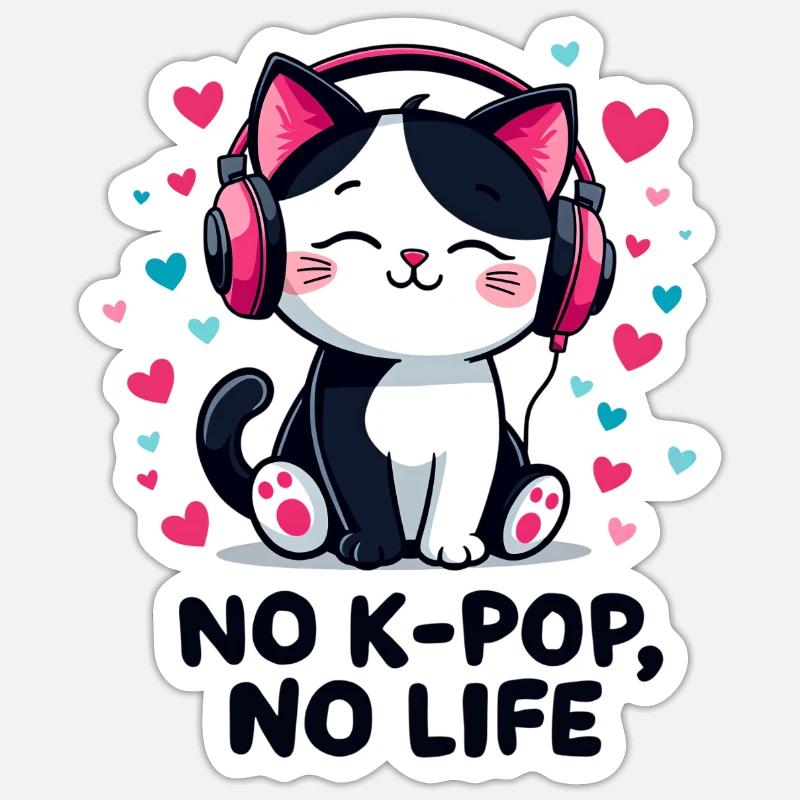 Pas de K-Pop Pas de vie Chat mignon Sticker taille S (10 x 10 cm)