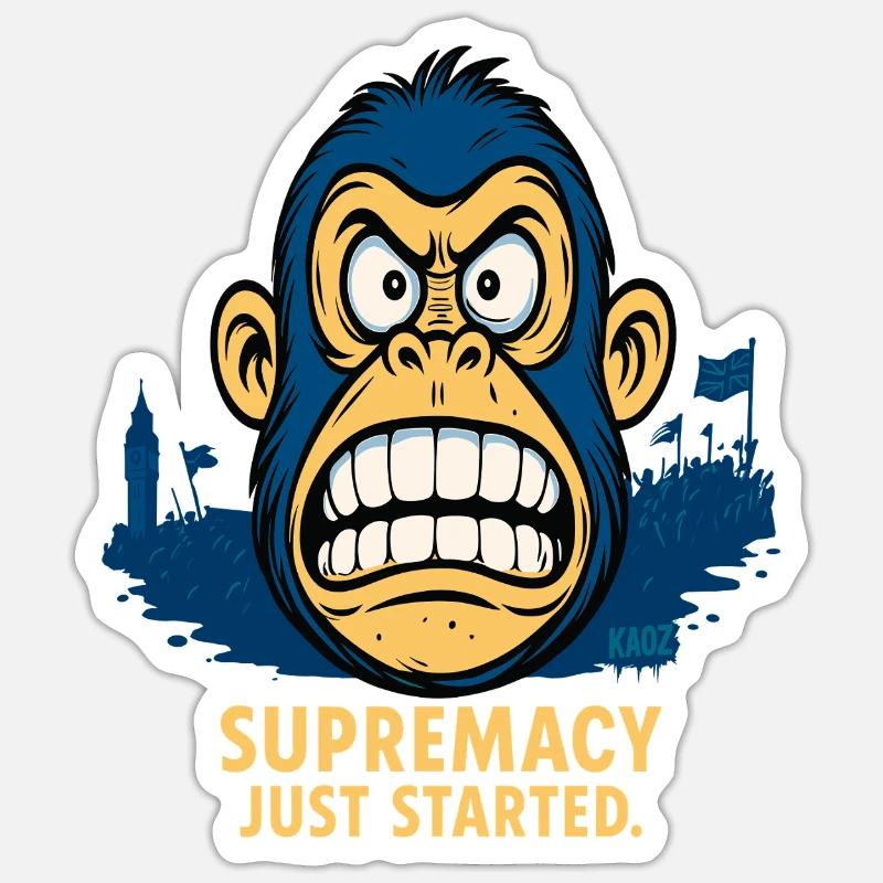 Angry monkey with crowd - Sticker size S (10 x 10 cm) - white matte