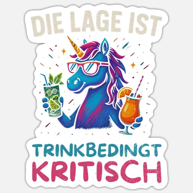 Lustiges Trinker Design Einhorn - Sticker Größe S (10 x 10 cm) - Mattweiß