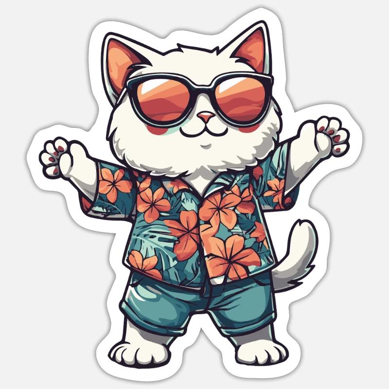 Katze Comic Urlaub - Sticker Größe S (10 x 10 cm) - Mattweiß