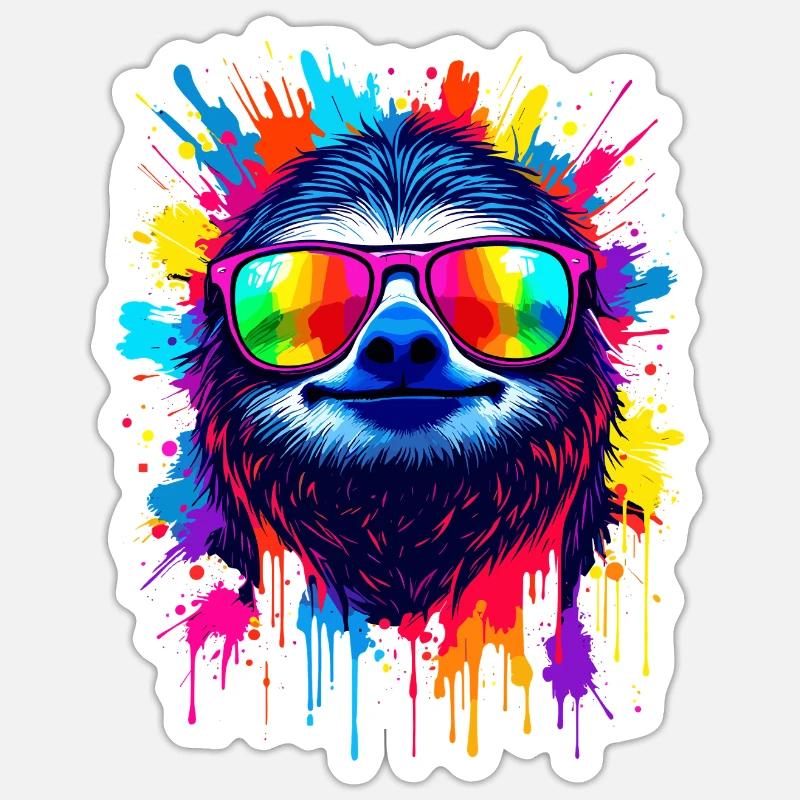 Faultier Bunt Pop Art Regenbogenfarben Sticker Größe S (10 x 10 cm)