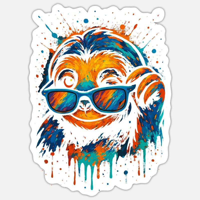 Faultier Bunt Pop Art Regenbogenfarben Sticker Größe S (10 x 10 cm)