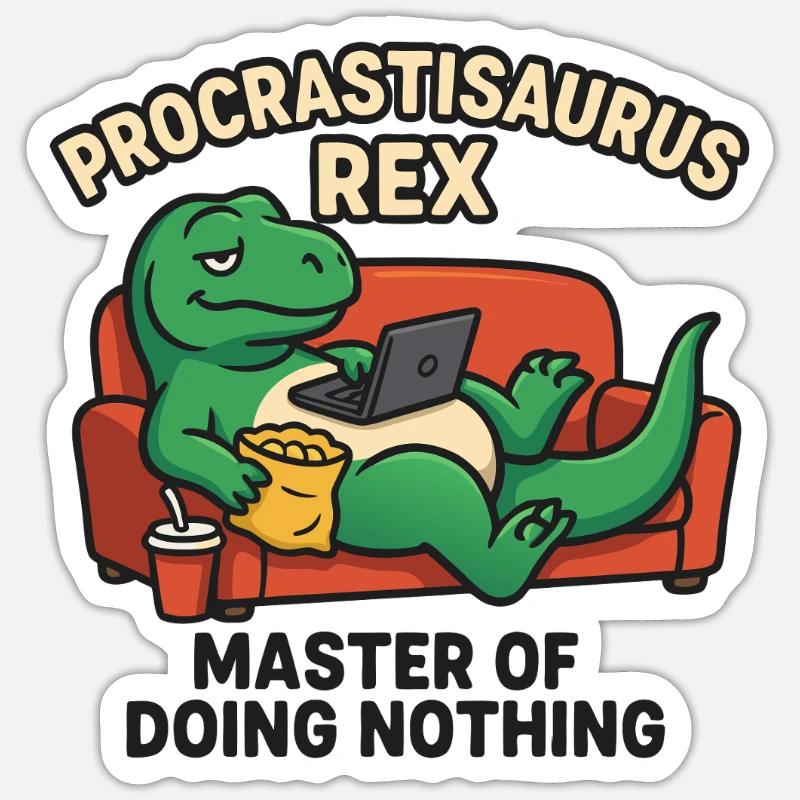 Procastisaurus Rex - Sticker Größe S (10 x 10 cm) - Mattweiß