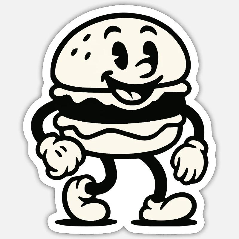 Burger Bande dessinée - Sticker taille S (10 x 10 cm) - blanc mat