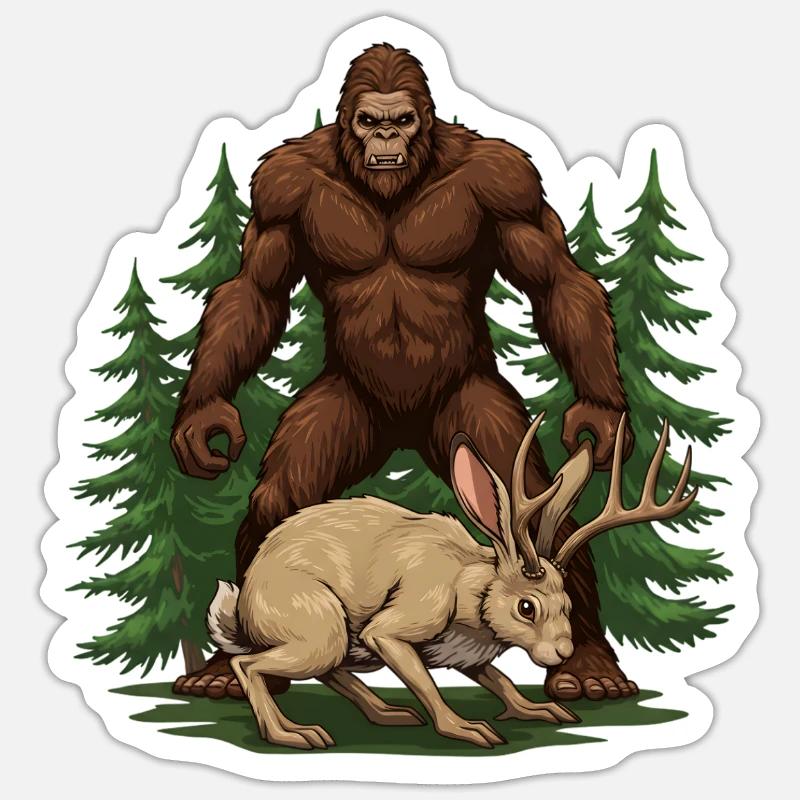 Jackalope Bigfoot - Sticker taille S (10 x 10 cm) - blanc mat
