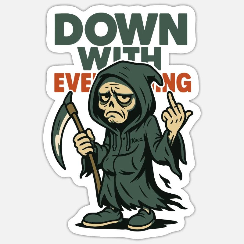 Sensenmann zeigt Mittelfinger mit Text - Sticker Größe S (10 x 10 cm) - Mattweiß