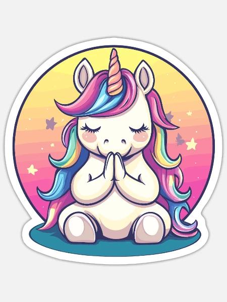 Meditierendes Einhorn - Sticker Größe S (10 x 10 cm) - Mattweiß