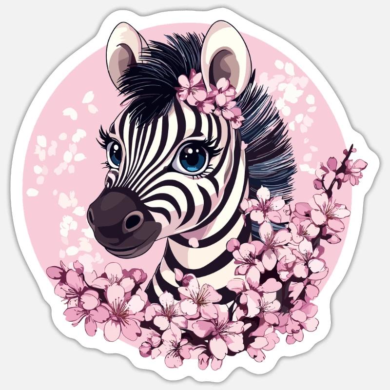 Zebra with cherry blossoms - Sticker size S (10 x 10 cm) - white matte