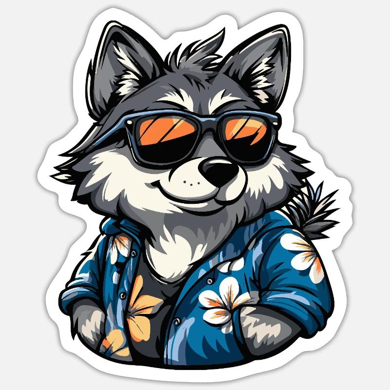 Wolf Comic Urlaub - Sticker Größe S (10 x 10 cm) - Mattweiß