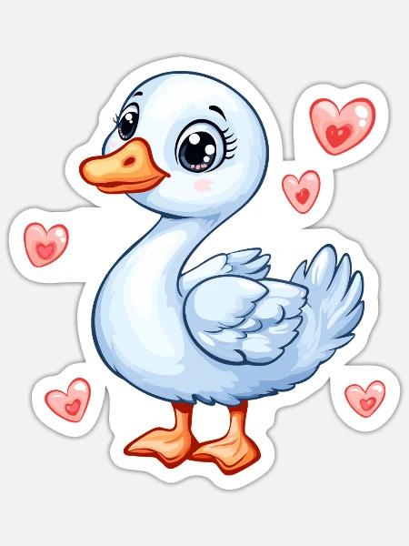 Süße Gans mit Herzen - Sticker Größe S (10 x 10 cm) - Mattweiß