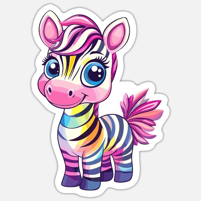 Regenbogen Zebra Kindermotiv - Sticker Größe S (10 x 10 cm) - Mattweiß