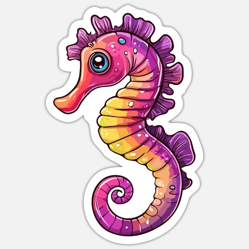 Buntes Seepferdchen Comic Sticker Größe S (10 x 10 cm)