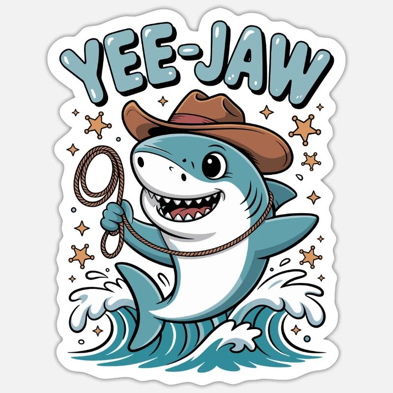 Yee Jaw Drôle de requin - Sticker taille S (10 x 10 cm) - blanc mat