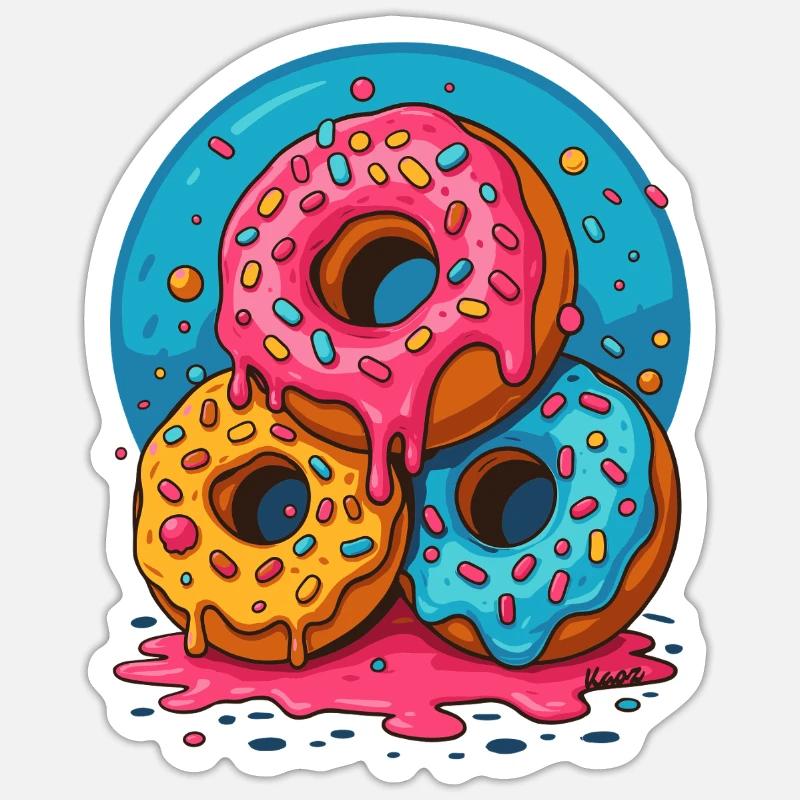 Three colorful donuts with icing and sprinkles Sticker size S (10 x 10 cm)