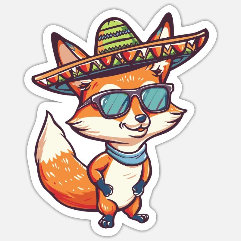 Fox Comic Funny Sombrero - Sticker size S (10 x 10 cm) - white matte
