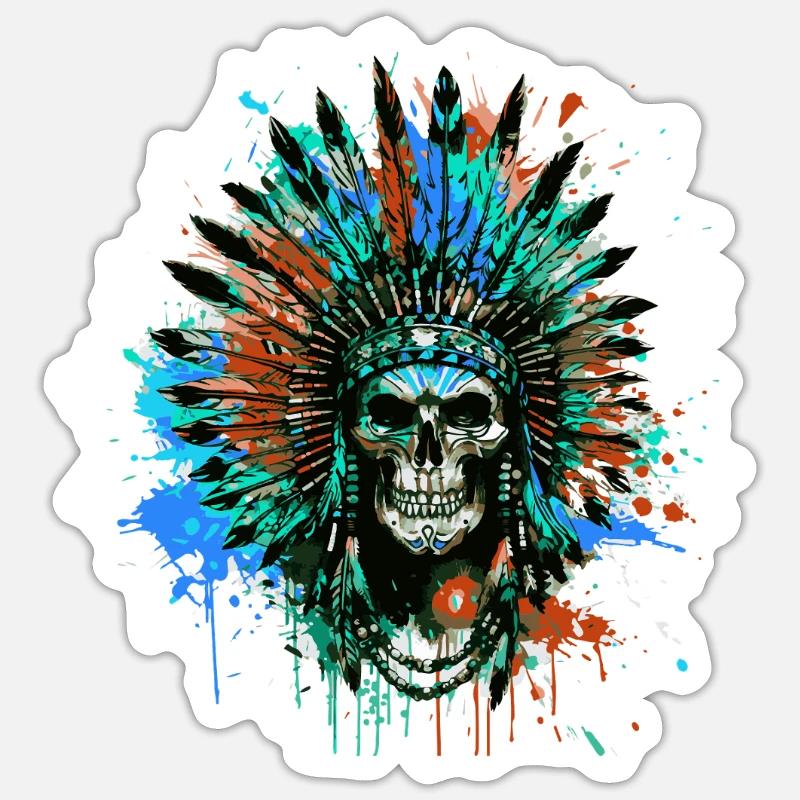 Crâne de chef indien - Sticker taille S (10 x 10 cm) - blanc mat