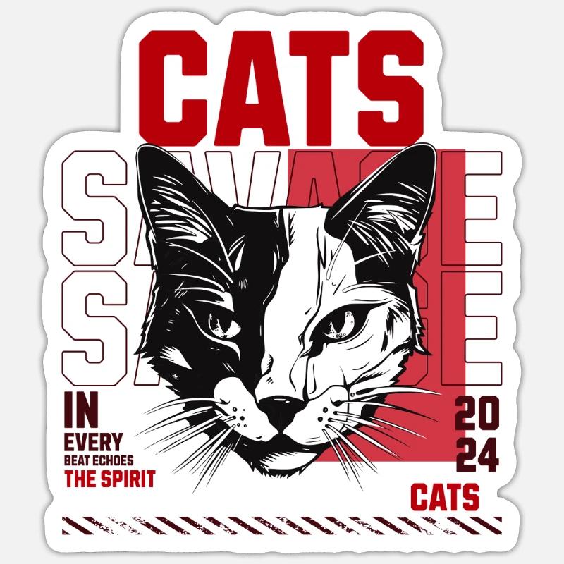 Katzenkunst mit energischem Design - Sticker Größe S (10 x 10 cm) - Mattweiß