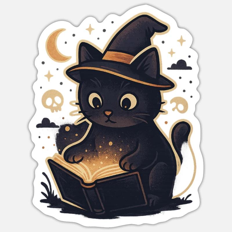 Haunted cat reads magic book Sticker size S (10 x 10 cm)