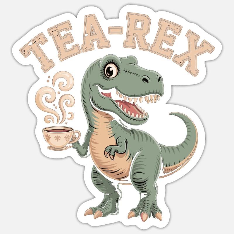 Tea-Rex – Der Tee-Dino - Sticker Größe S (10 x 10 cm) - Mattweiß