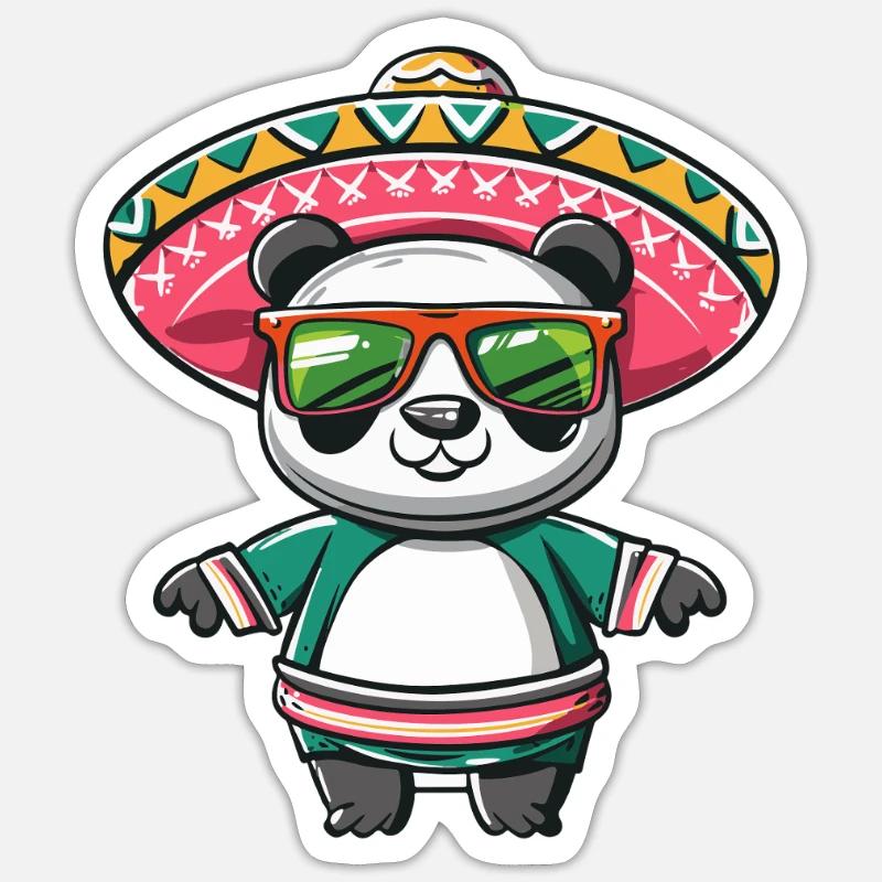 Panda Comic Funny Sombrero - Sticker size S (10 x 10 cm) - white matte