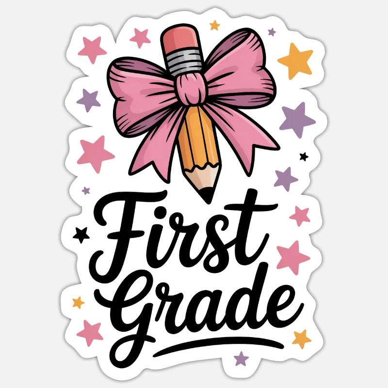 First Grade Bow Crayon Bow School Sticker size S (10 x 10 cm)