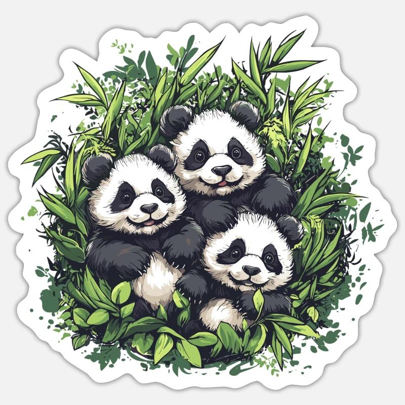 Three pandas in bamboo Sticker size S (10 x 10 cm)