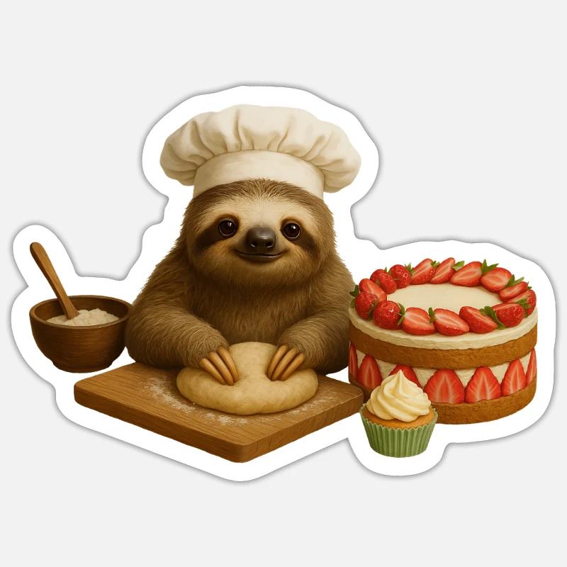 Sloth Baking - Sticker size S (10 x 10 cm) - white matte