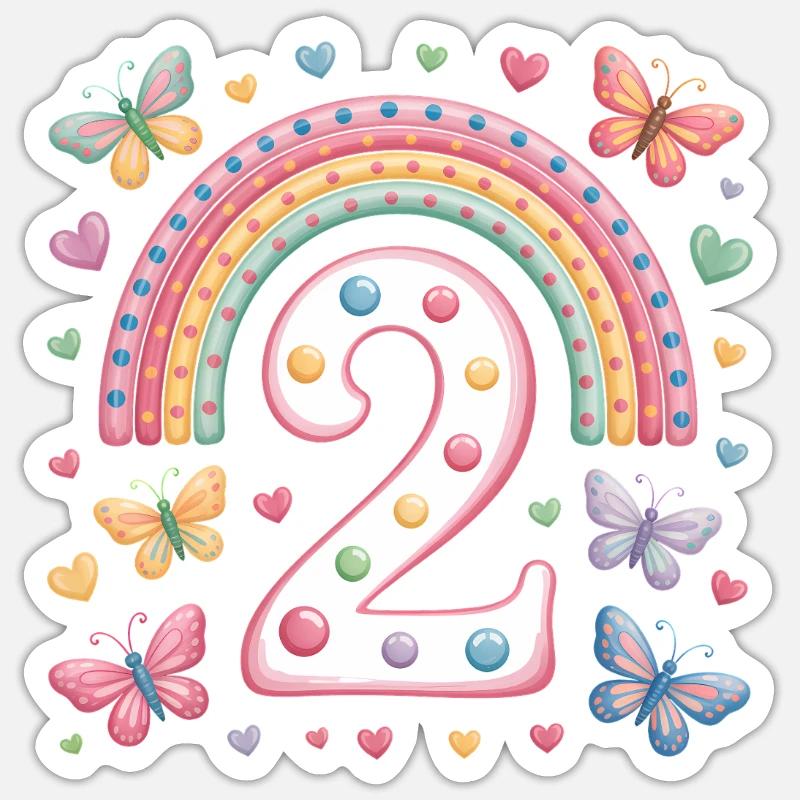 Regenbogen Schmetterling 2. Geburtstag Mädchen Sticker Größe S (10 x 10 cm)