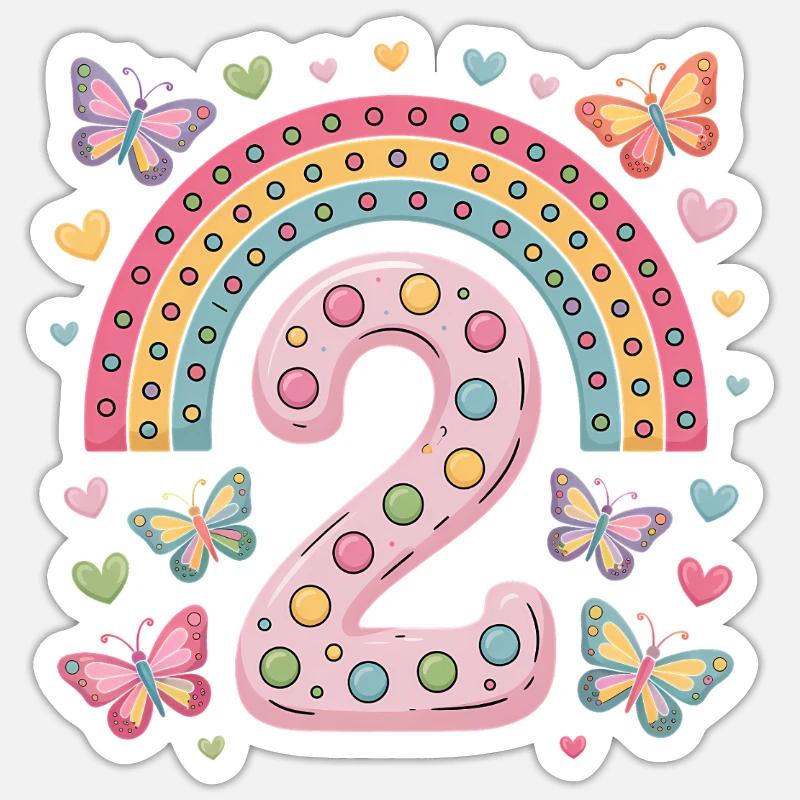 Regenbogen Schmetterling 2. Geburtstag Mädchen Sticker Größe S (10 x 10 cm)