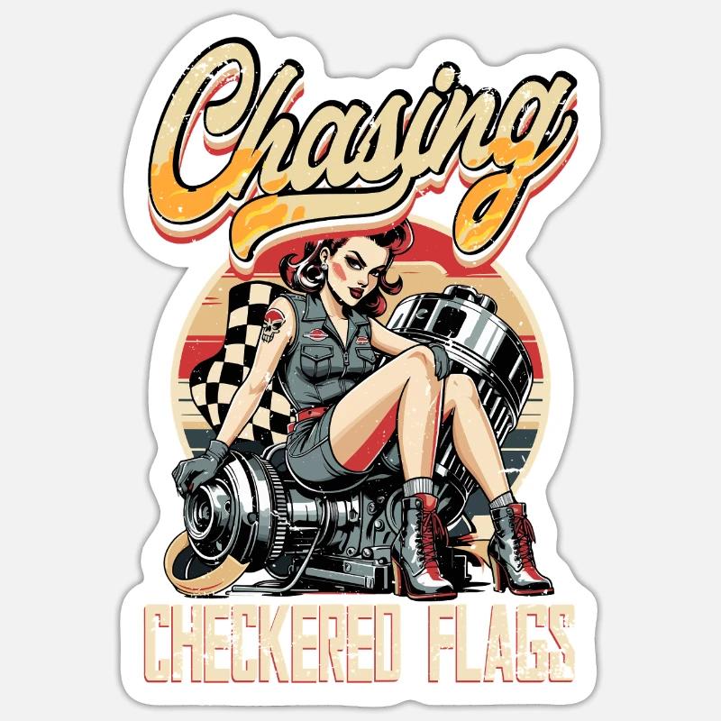Petrolhead Auto Tuning Chasing Checkered Flags - Sticker Größe S (10 x 10 cm) - Mattweiß