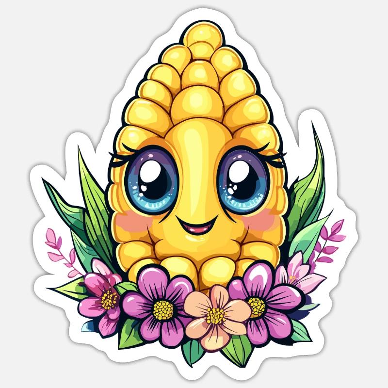 Maïs sucré aux fleurs - Sticker taille S (10 x 10 cm) - blanc mat